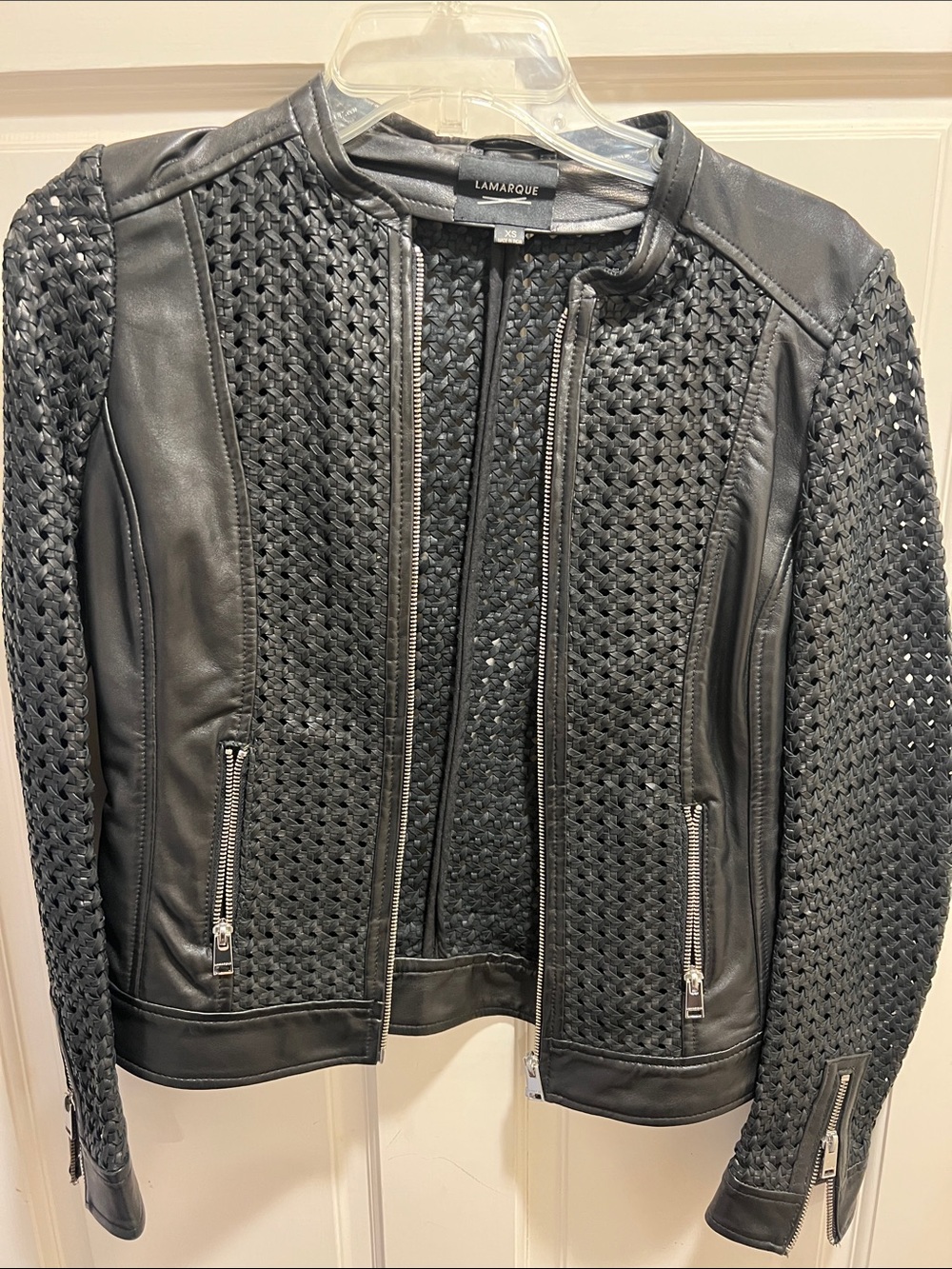 Lamarque Women's Black Woven Leather Zip Jacket